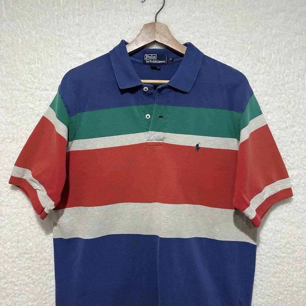 VTG 90's Polo by Ralph Lauren Multicolor Polo Shirt Mens Pullover Golf Pony Sz L